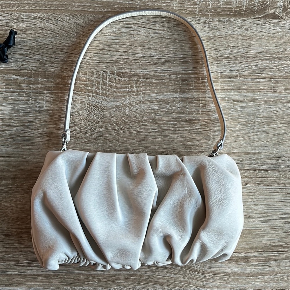 STAUD beige leather clutch bag